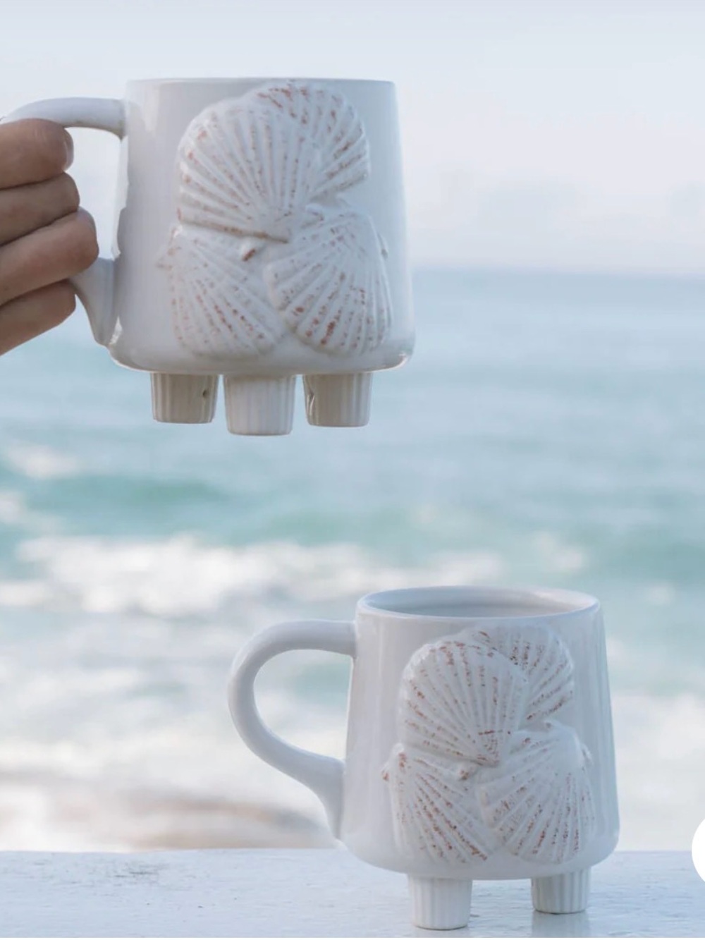 Beachly - The Morning Tide Set of 2 Shell-Inspired Ceramic Mugs NEW in Box